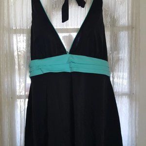 Always For Me Black & Turq Halter Swimsuit Sz 20
